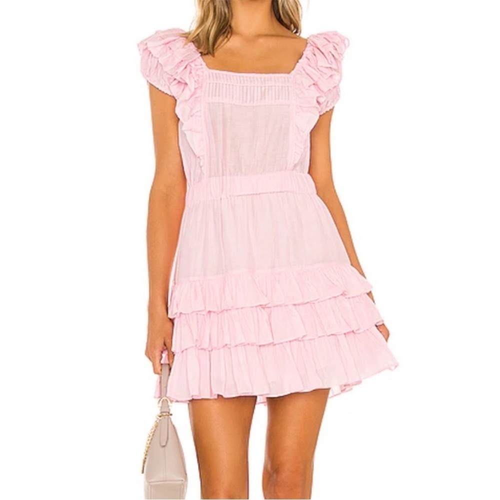 LoveShackFancy Ivoire Tiered Ruffle Dress in Pink Blossom New Size Small